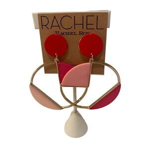 Rachel Roy Large Clip-On Gold Tone Hoops w/Red & Hot Pink Accents.
